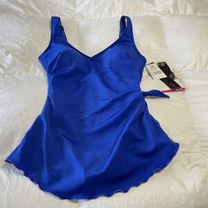 Roxanne SAPPHIRE Solid V-Neck Sarong One Piece Swimsuit~ 34-C~ Size 8